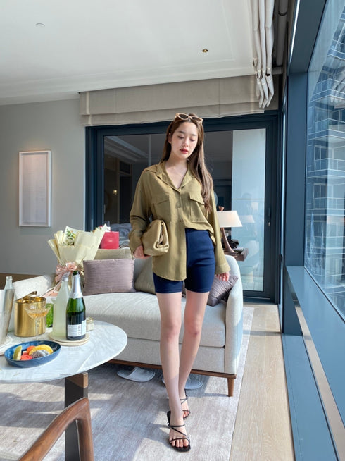 WANWAN Collar Down Front Pockets Shirts